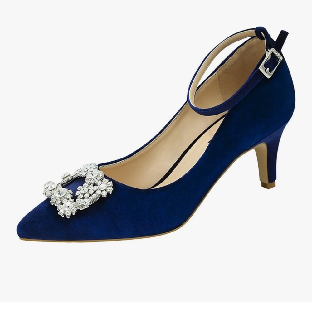 ERIJUNOR Low Heel Pumps for Women Comfort Heels Rhinestone Evening Dress Shoes - Picture 2 of 7